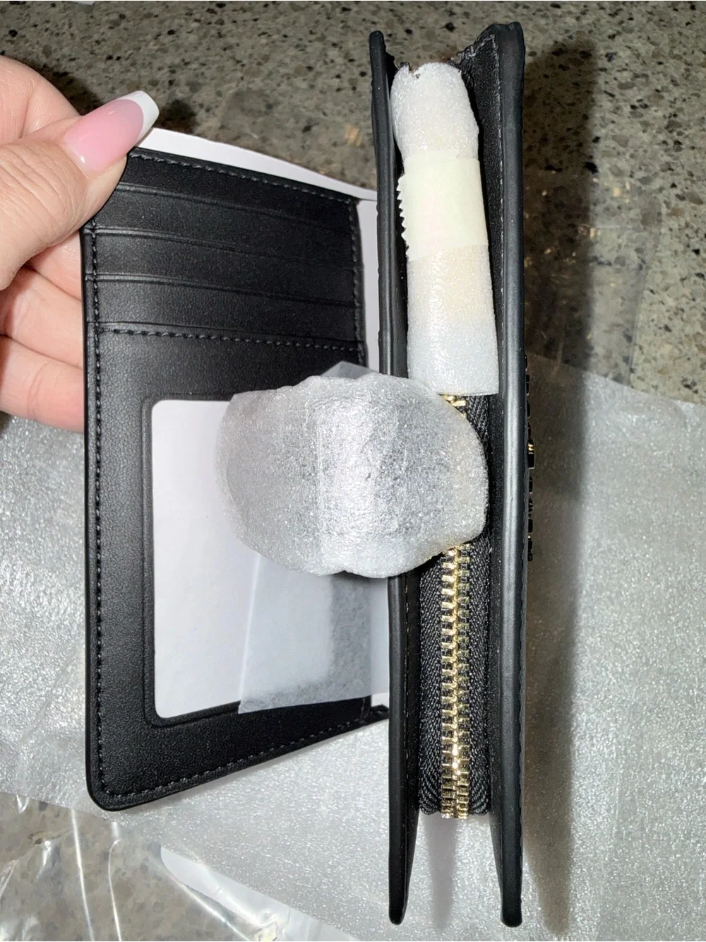 kate spade Black Saffiano Leather Bifold Wallet with Gold Logo